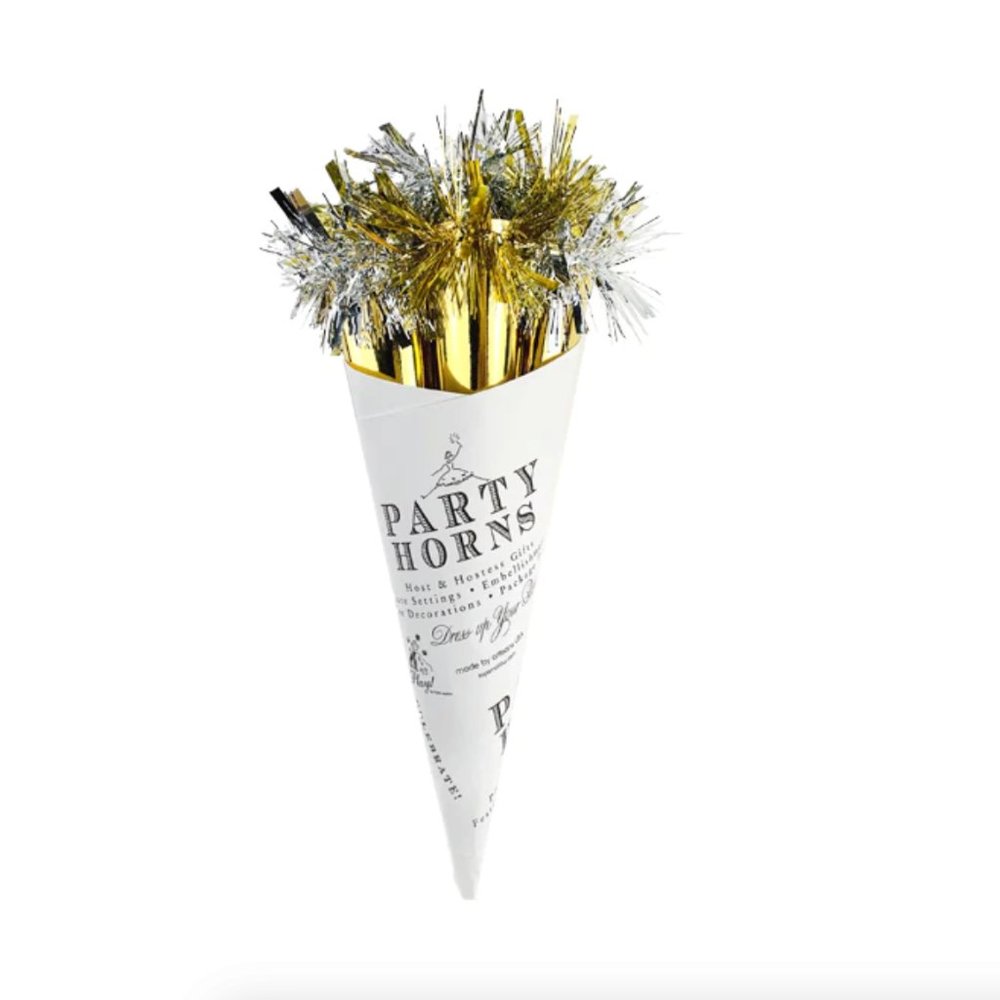 Party Horn Bouquet Gold & Silver mylar tops Malibu